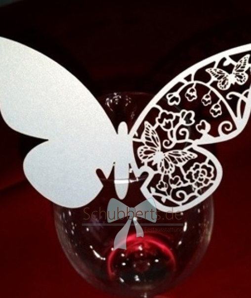 10 Platzkarten "Schmetterling" ans Glas weinrot Hochzeit Tischkarte Namenskarte 
